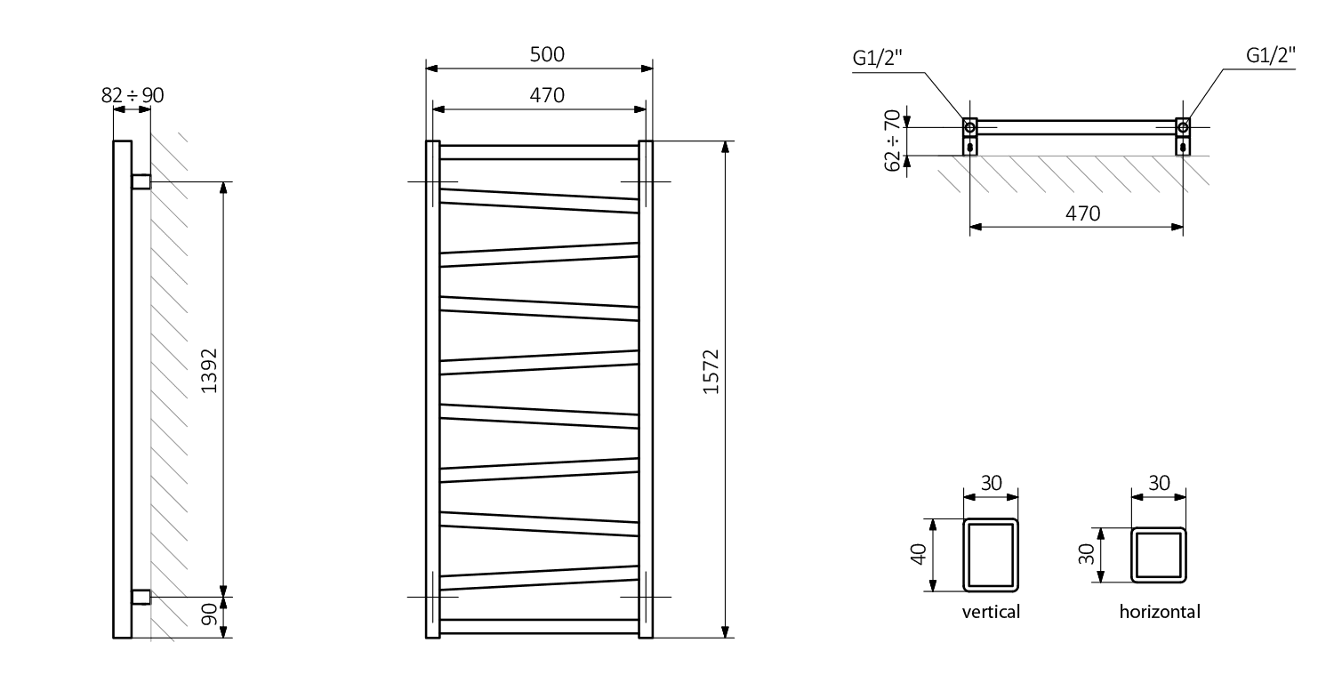 ZIG grzejnik elektryczny 500x1572 mm, 582 W, antracyt