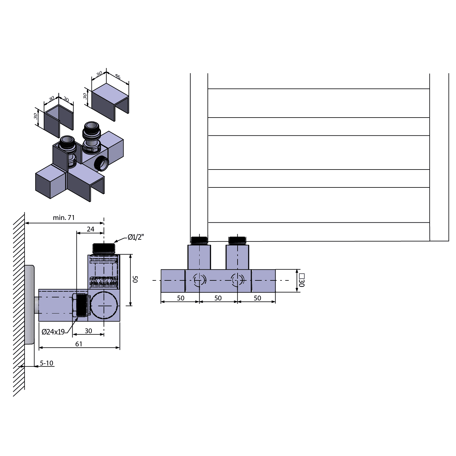 CUBE TWIN zestaw przyłączeniowy chrom 50mm