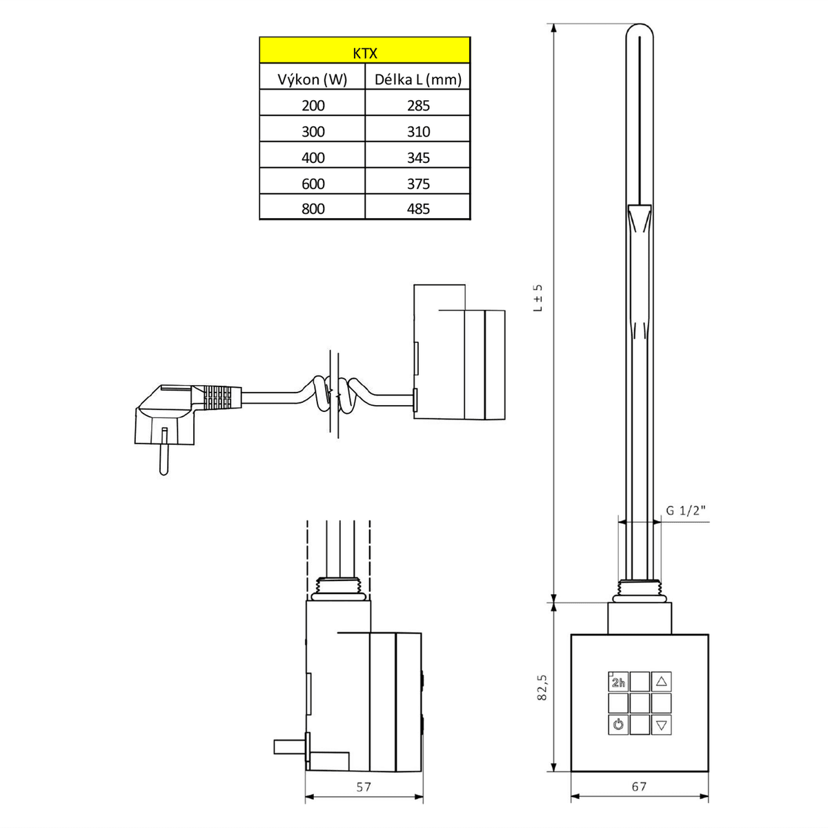KTX grzałka elektryczna z termostatem 600W srebrna