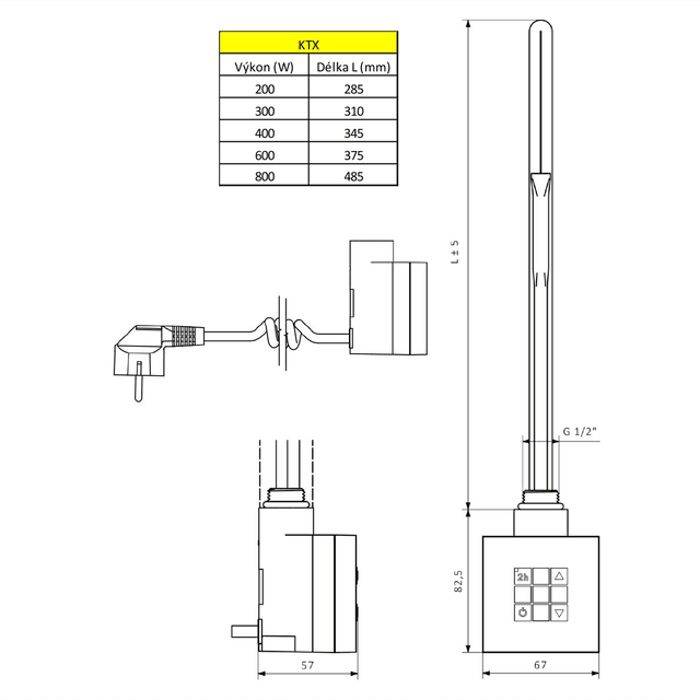 KTX grzałka elektryczna z termostatem 600W srebrna