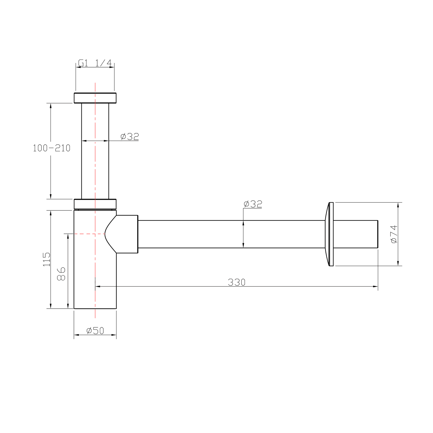 Syfon umywalkowy 5/4'' odpływ 32 mm chromowany okrągły
