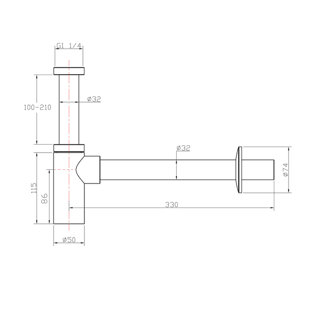 Syfon umywalkowy 5/4'' odpływ 32 mm chromowany okrągły