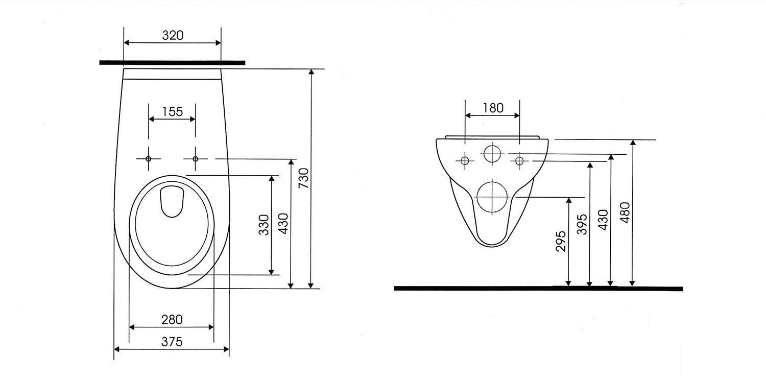 HANDICAP WC wiszące Rimless 37,5x73 cm biały