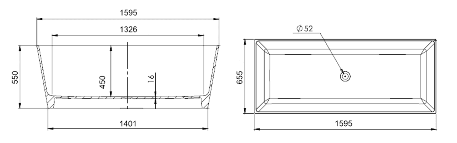 KVADRIE wolnostojąca wanna 159x65x55 cm, kompozytowa