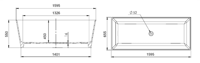 KVADRIE wolnostojąca wanna 159x65x55 cm, kompozytowa