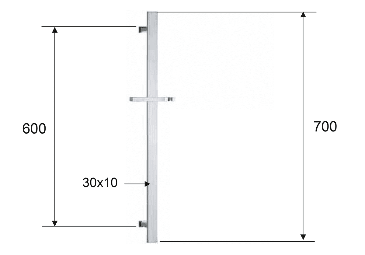 Drążek prysznicowy przesuwny kwadratowy, 700mm, czarny mat