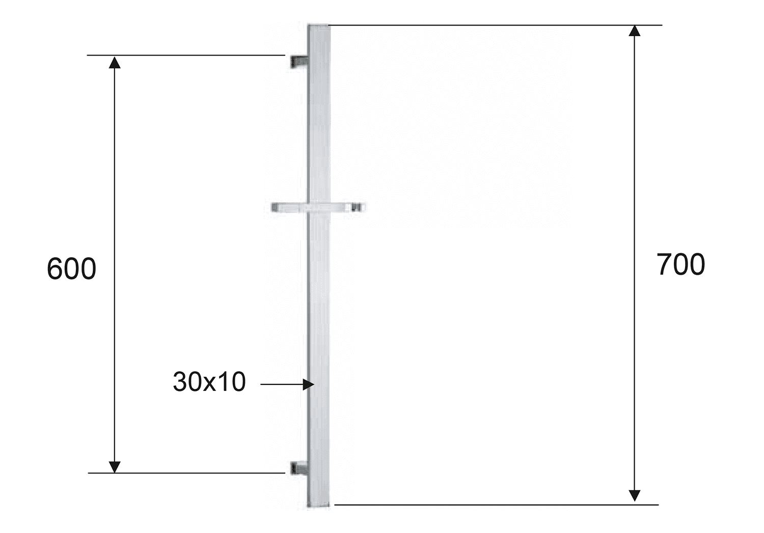 Drążek prysznicowy przesuwny kwadratowy, 700mm, czarny mat