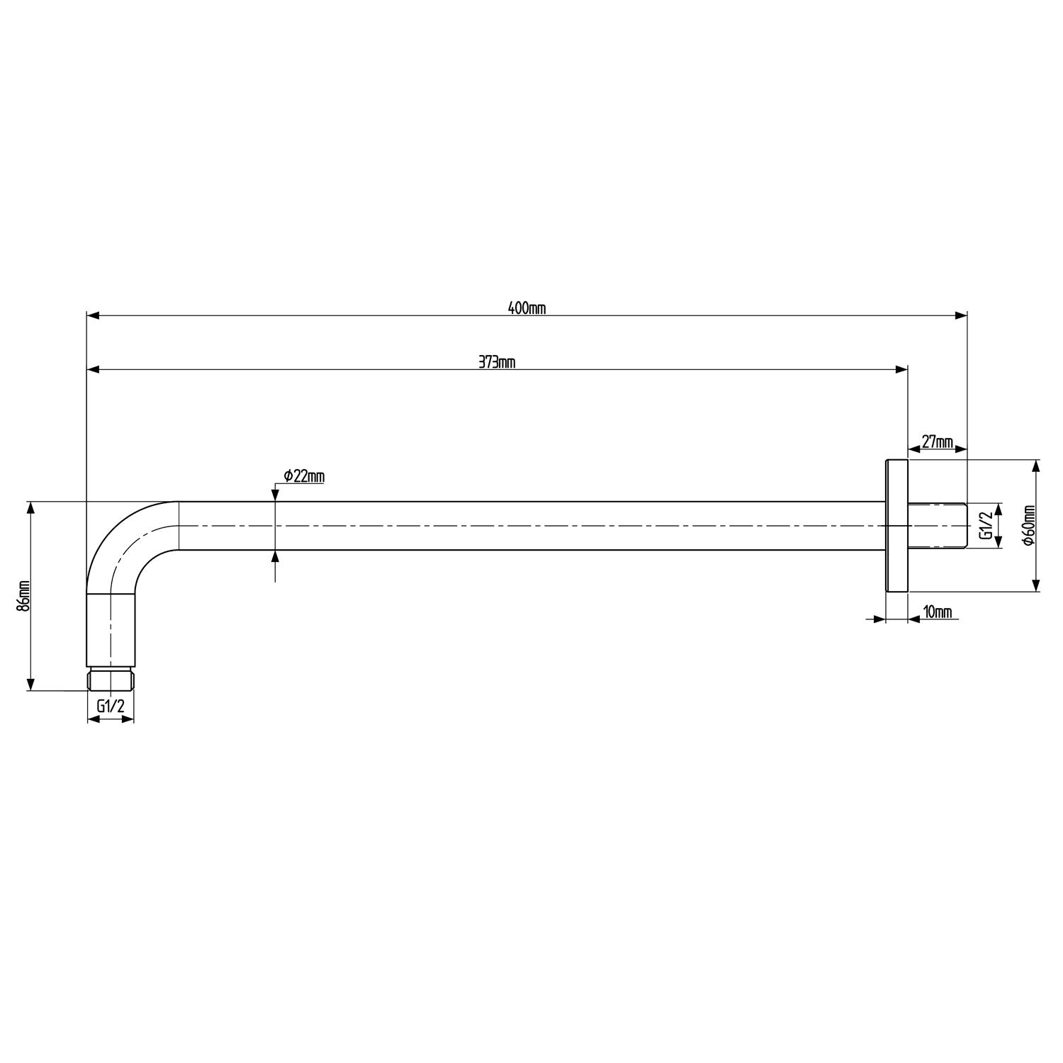 Ramię deszczowni 400 mm, czarny matowy