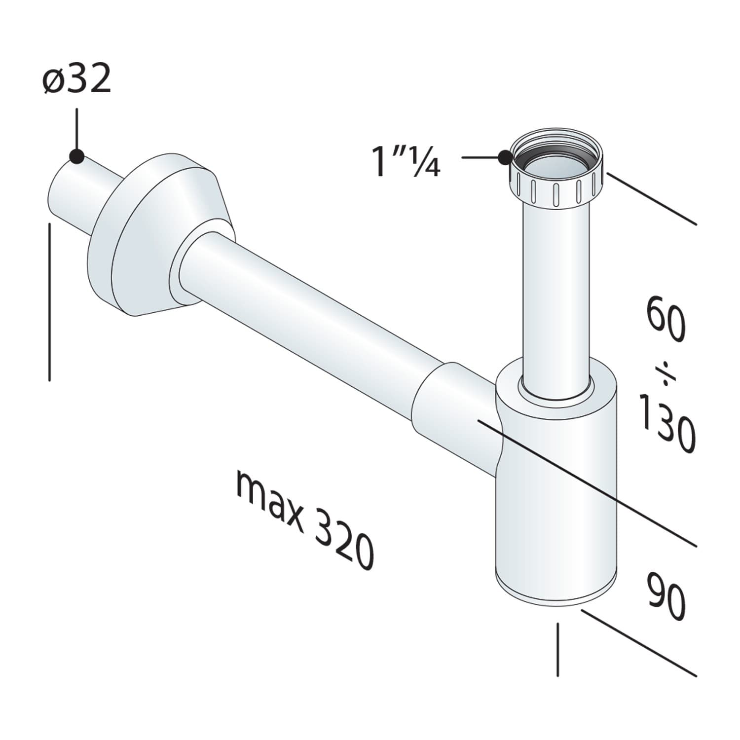 CRONO Syfon umywalkowy 1'1/4, odpływ 32mm