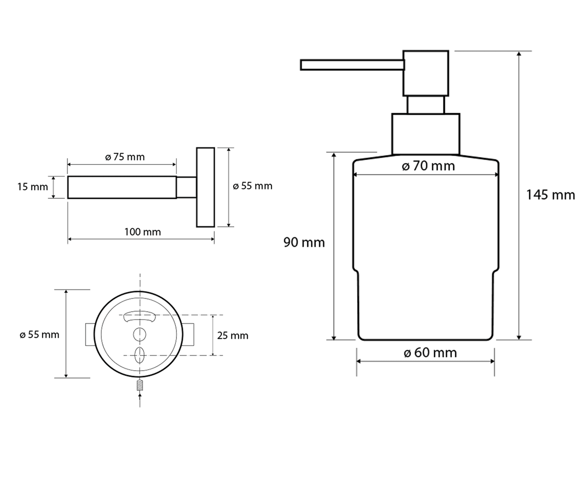 DARK dozownik mydła 200ml, szkło mleczne, czarny
