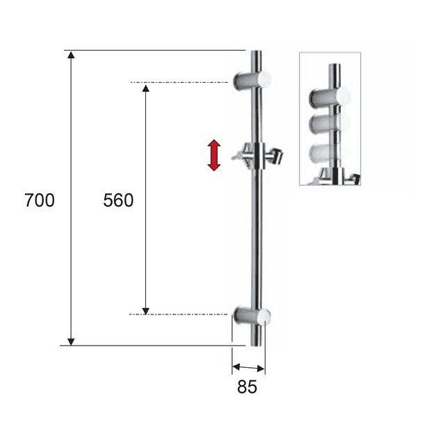 Drążek prysznicowy posuwny 560mm czarny matowy