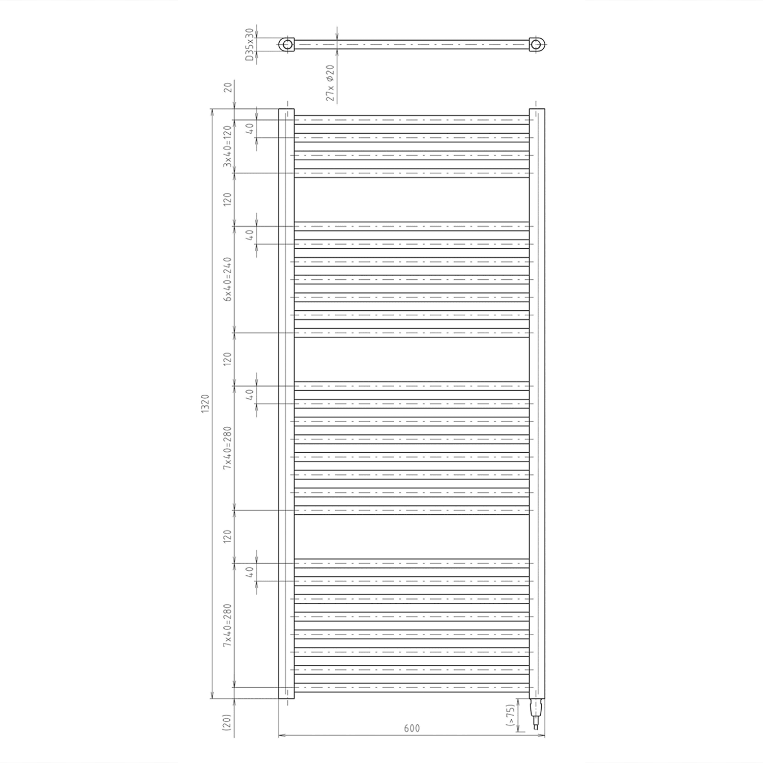 DIRECT-E grzejnik elektryczny 600W 600x1320 mm