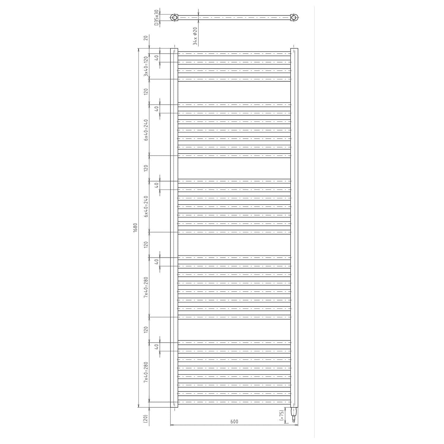 DIRECT-E grzejnik elektryczny 600x1680 mm, 800W biały