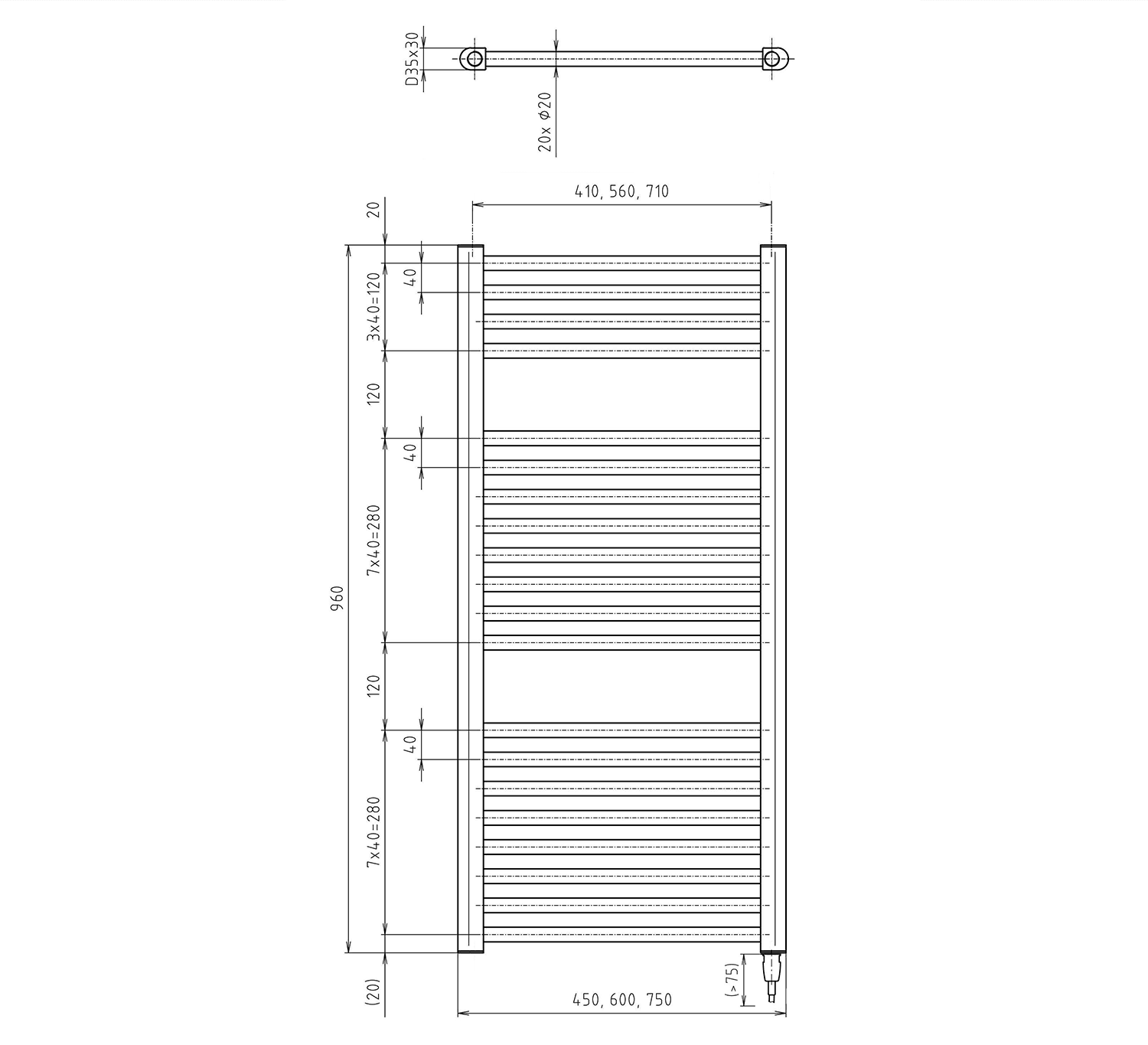 DIRECT-E grzejnik elektryczny 450x960 mm, 300W