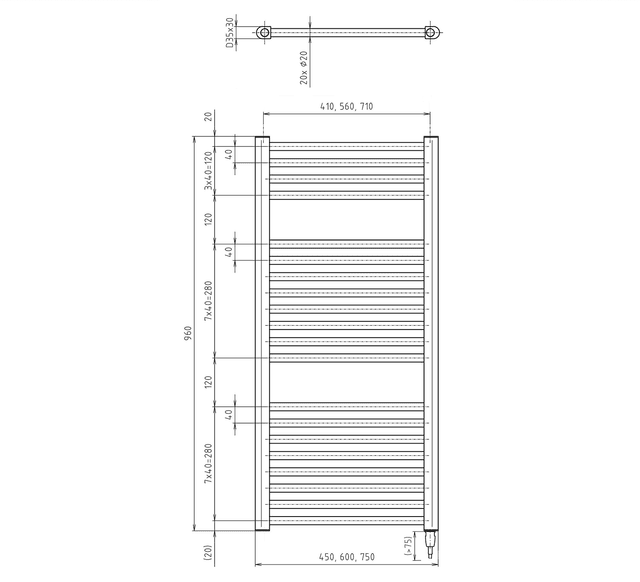 DIRECT-E grzejnik elektryczny 450x960 mm, 300W
