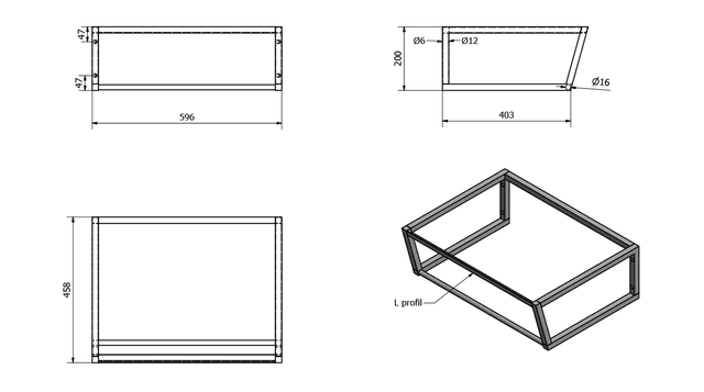 SKA wspornik umywalki stalowy, 600x200x460mm matowy czarny