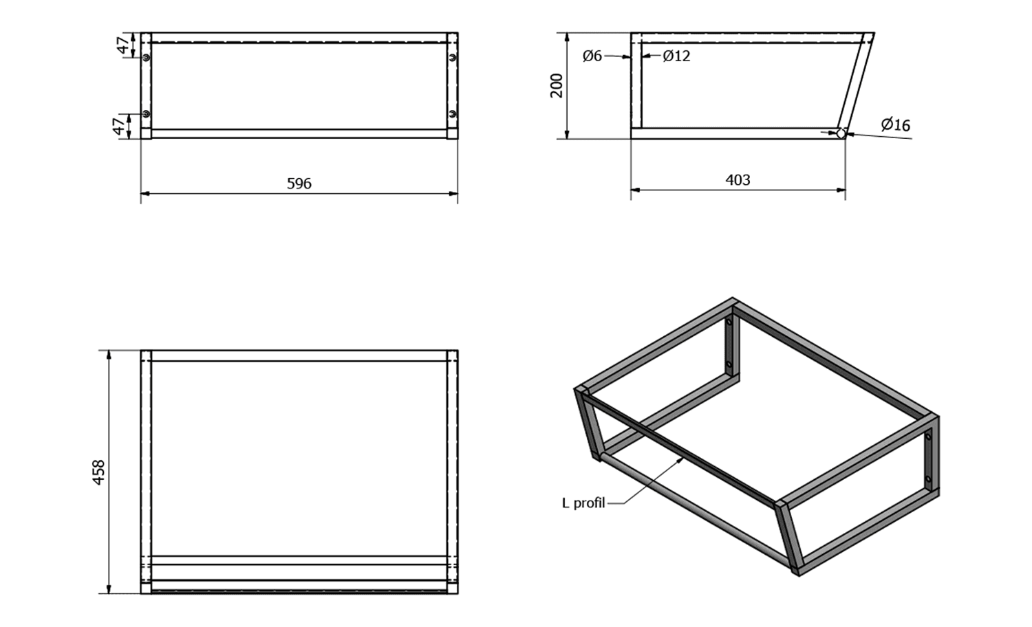 SKA Wspornik umywalki stalowy 600x200mm biały matowy