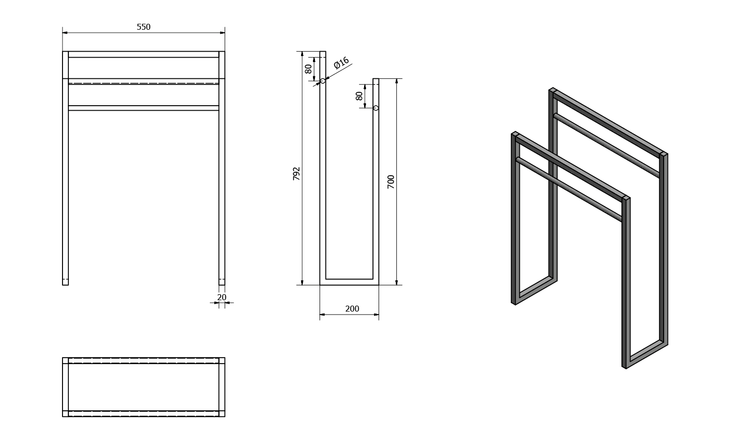 SKA Wieszak na ręcznik matowy 550x790mm, czarny