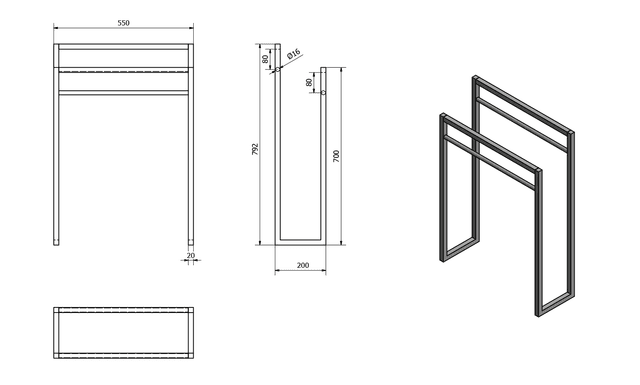 SKA Wieszak na ręcznik matowy 550x790mm, czarny