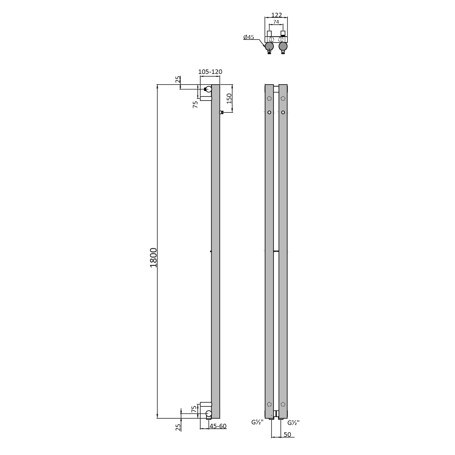PILON grzejnik łazienkowy 122x1800 mm z wieszakami matowy