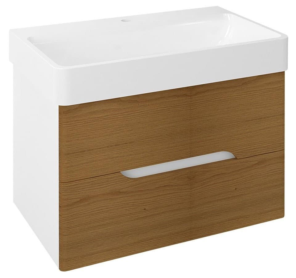 MEDIENA szafka umywalkowa 77x50,5cm, biały mat z dębem naturalnym