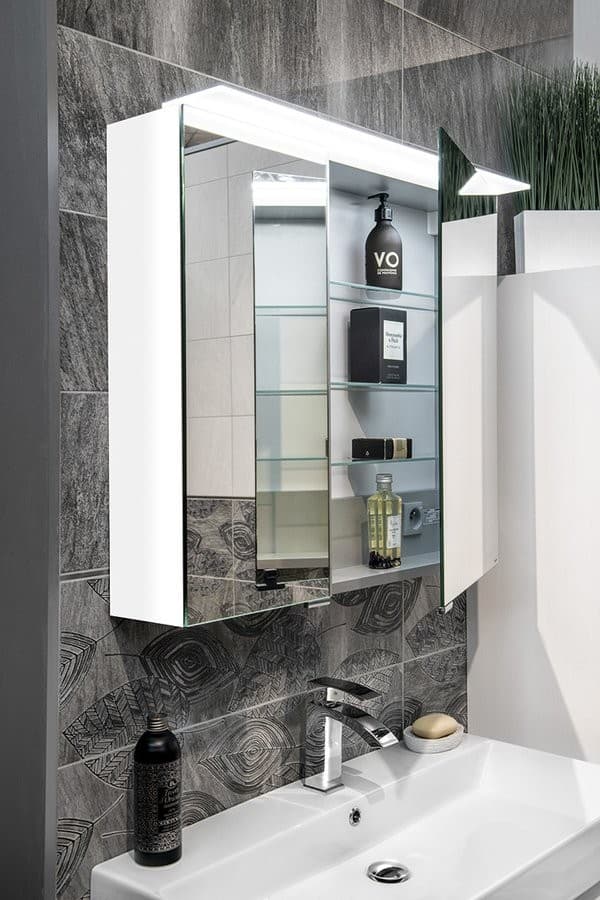 LINEX szafka z lustrem LED, 80x70x15cm, biały połysk