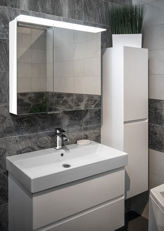 LINEX szafka z lustrem LED, 80x70x15cm, biały połysk