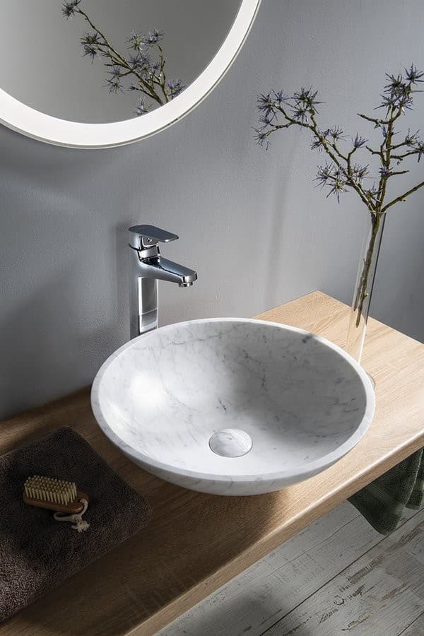 BLOK umywalka kamienna Ø 42 cm, biała carrara matowa