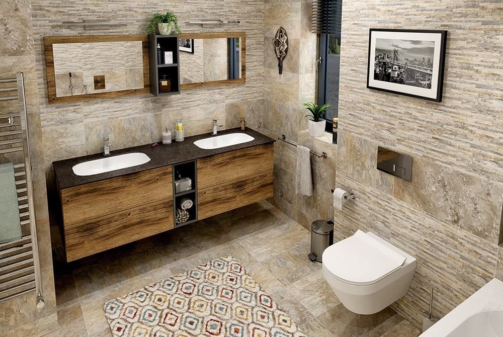 TREOS umywalka podwójna 171,6x51,3 cm, Rockstone, biały mat