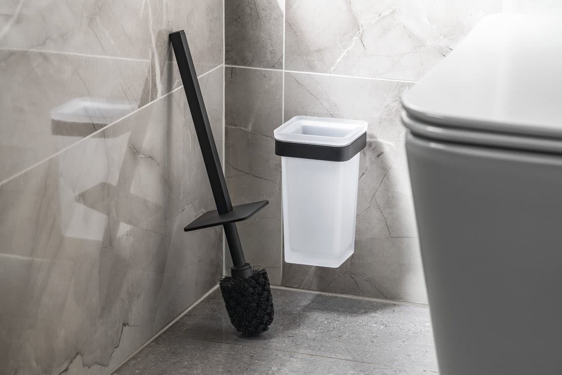 SAMOA szczotka do WC wisząca, mleczne szkło, czarny mat