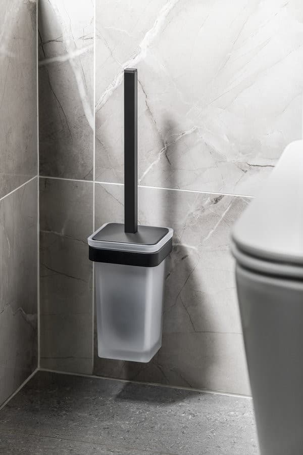 SAMOA szczotka do WC wisząca, mleczne szkło, czarny mat