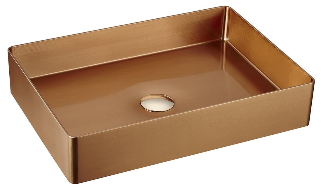 AURUM umywalka stal nierdzewna 50x35 cm z korkiem miedź