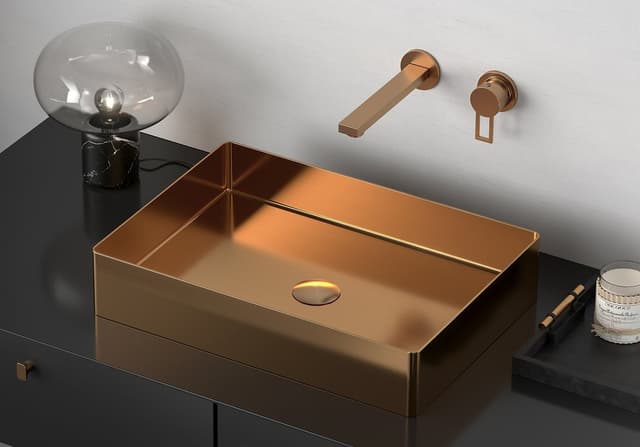 AURUM umywalka stal nierdzewna 50x35 cm z korkiem miedź
