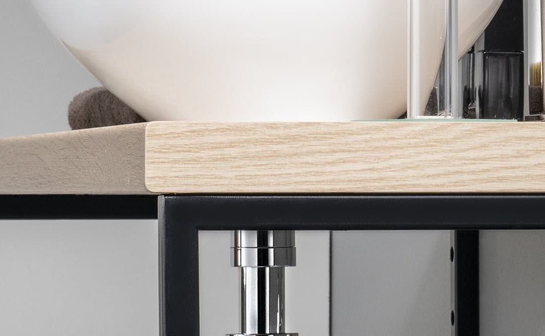 VEGA zestaw łazienkowy z blatem HPL, dąb platyna 97,5 cm