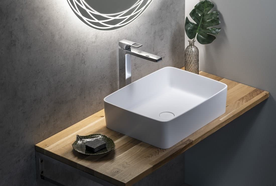 THIN umywalka nablatowa 50x37 cm, biały mat - Solid Surface