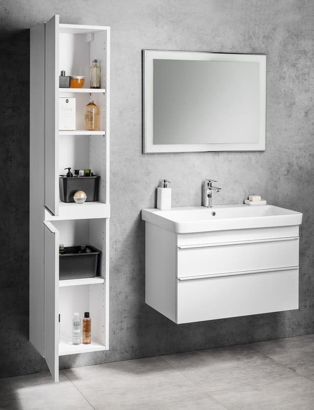 SITIA wysoka szafka łazienkowa 35x172x32cm, 2 drzwiczki, biały mat