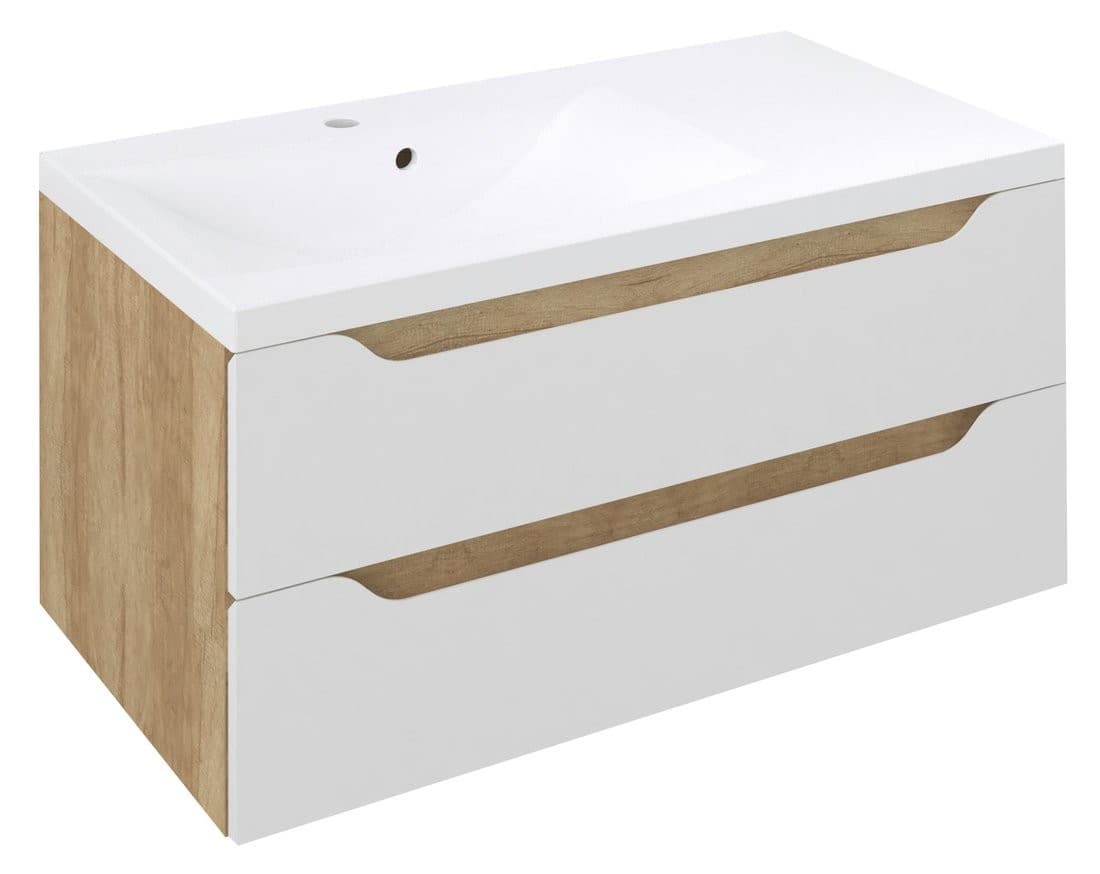 WAVE szafka umywalkowa 89,7x45x47,8cm lewa biało-dąbowa