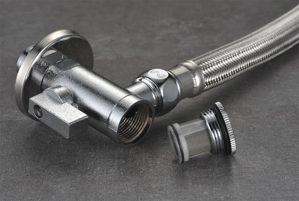 Zawór kątowy 1/2"x3/8", chromowany z filtrem, bez nakrętki