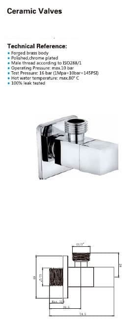 Zawór kątowy 1/2"x3/8", bez nakrętki, chromowany