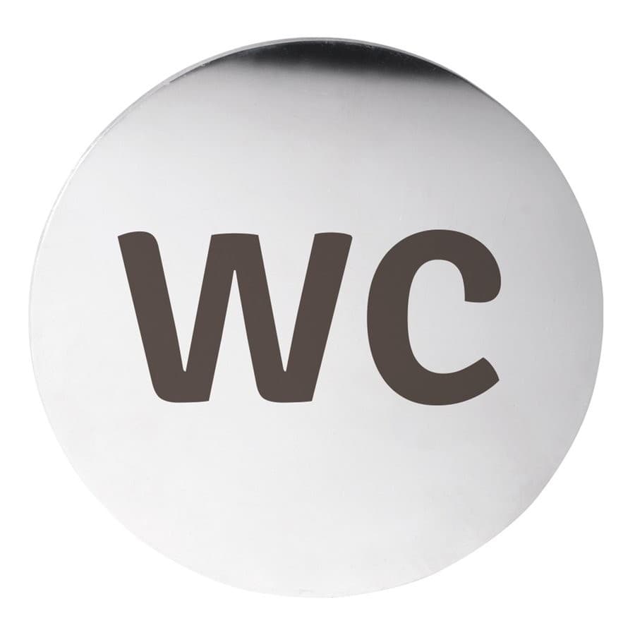 Tabliczka WC st. nierdzewna Ø 75mm z taśmą 3M