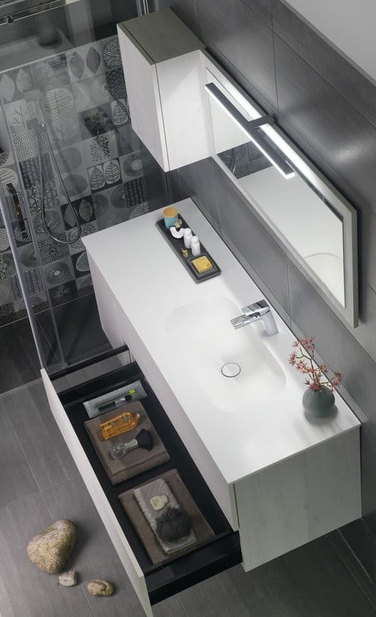 TREOS 145 zestaw łazienkowy dąb Polar z oświetleniem LED