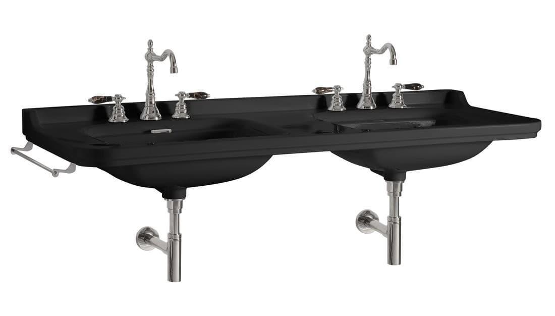 WALDORF podwójna umywalka ceramiczna 150x55 cm czarny mat