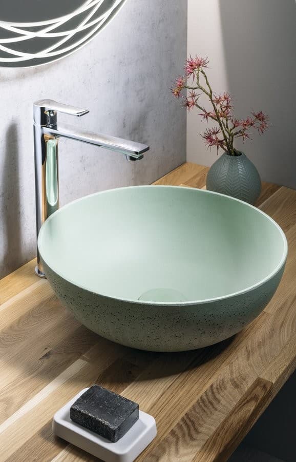 FORMIGO umywalka betonowa nablatowa, średnia 39cm, zielony
