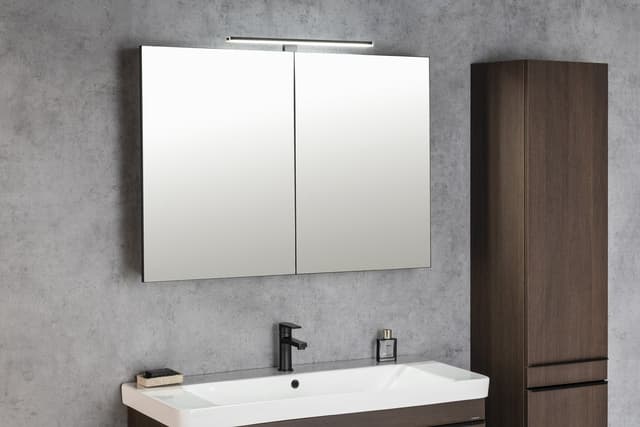 GRETA szafka z lustrem, oświetlenie LED, 81x70x14cm, czarny mat