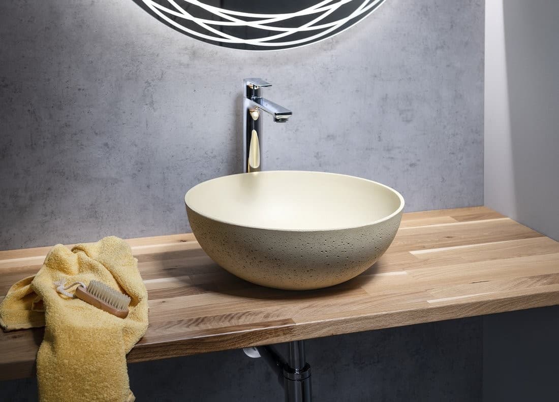 FORMIGO umywalka betonowa nablatowa, średnica 39cm, żółty