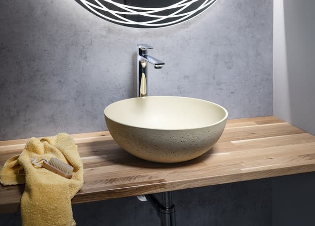 FORMIGO umywalka betonowa nablatowa, średnica 39cm, żółty