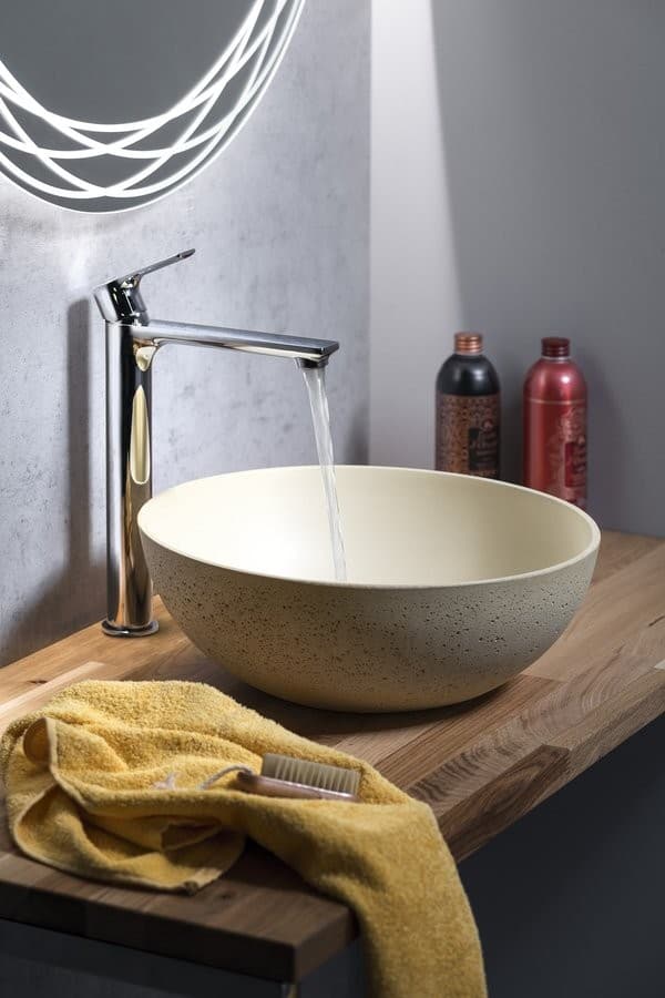 FORMIGO umywalka betonowa nablatowa, średnica 39cm, żółty