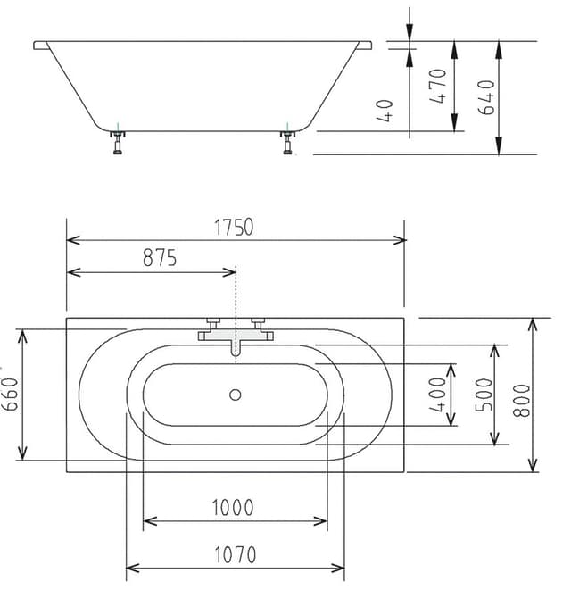 VIVA B 175 prostokątna wanna akrylowa 175x80cm