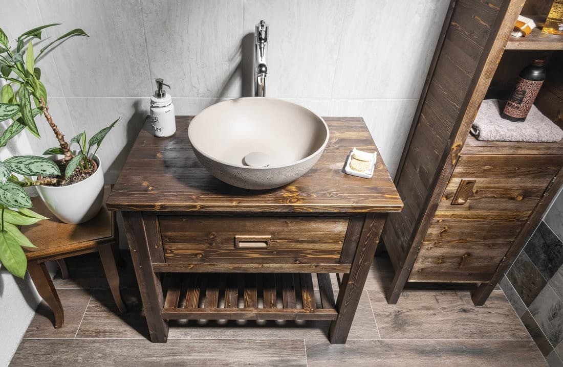FORMIGO umywalka betonowa nablatowa, średnica 39cm, piaskowy