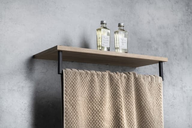 SKA półka na ręczniki z relingiem 600x250mm, dąb/czarny mat